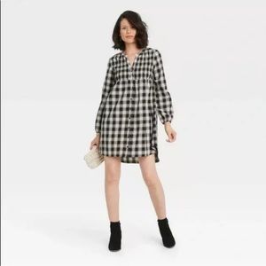 Knox Rose black and white plaid dress with smocking
